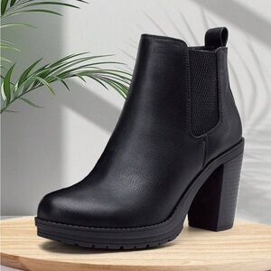 Jeossy Women’s Ankle Booties Platform Chunky Heel Boots in Black